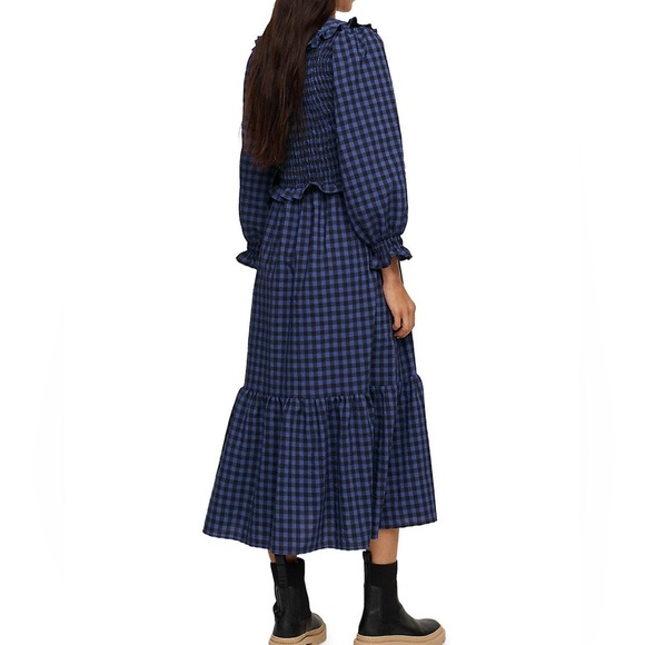 Mango Check Babydoll-Collar Prairie Dress Size M - Picture 2 of 7